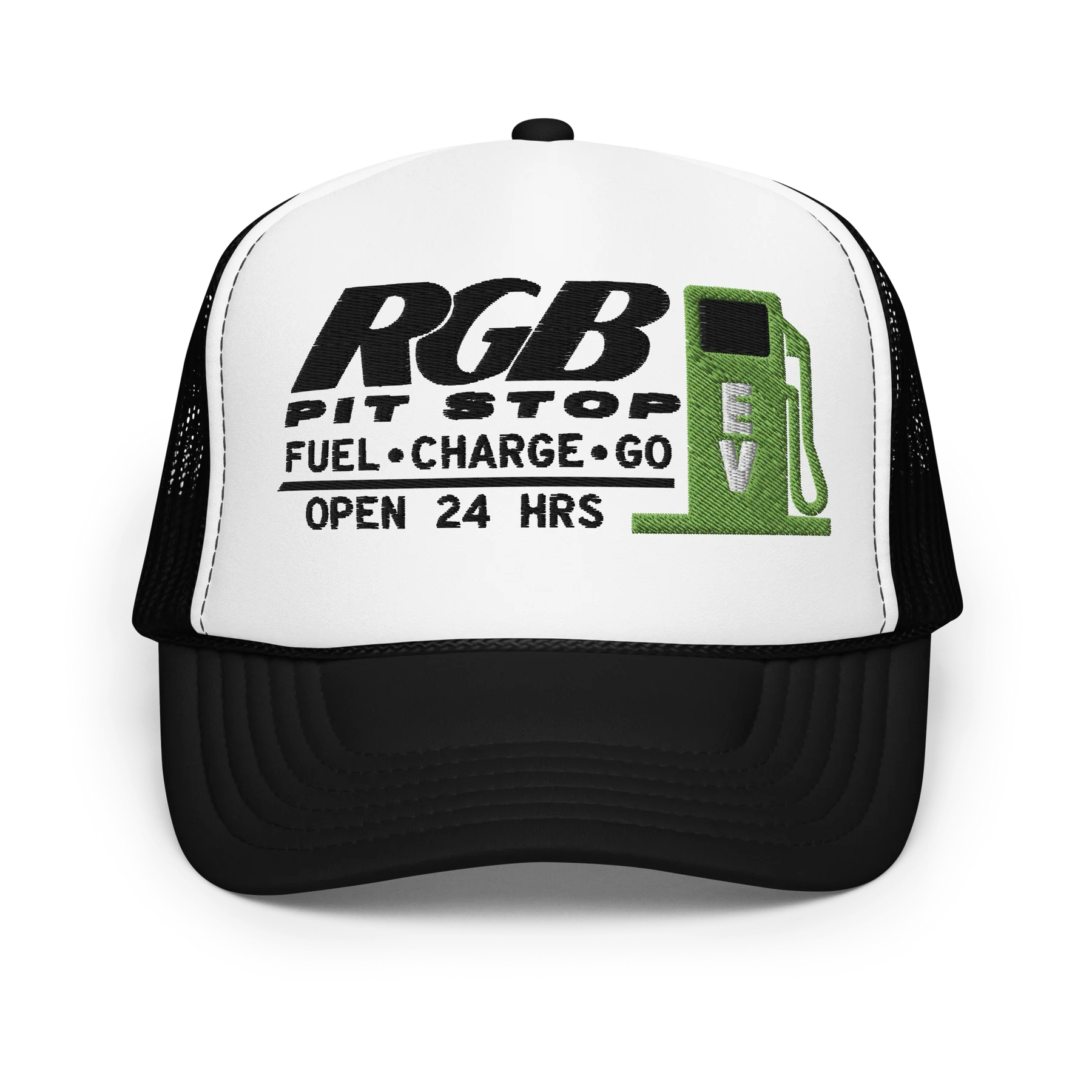 Casquette trucker Pit Stop noir blanc RGB-influensse