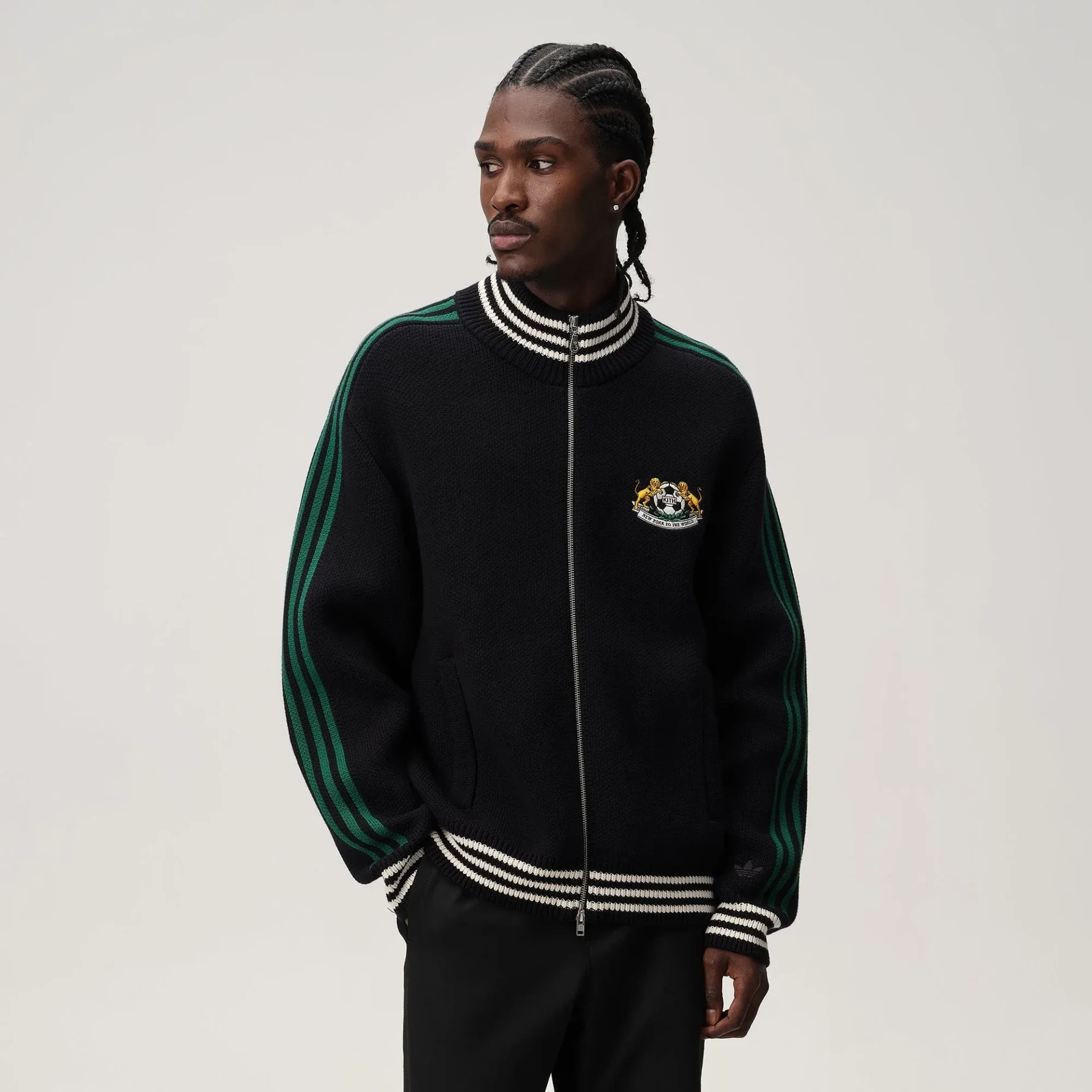 Veste football Wyona tricot noir vert Kith x Adidas-influensse