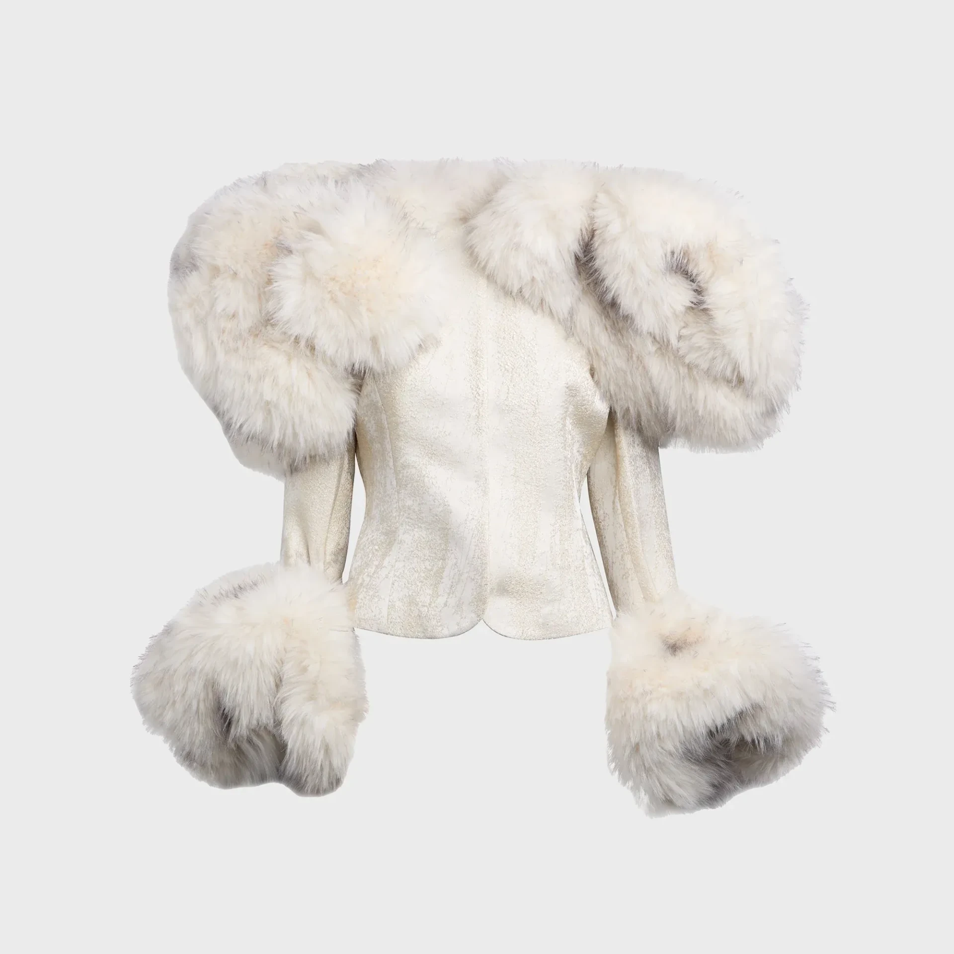 Veste brocart Angelina fausse fourrure blanc Kim Shui-influensse