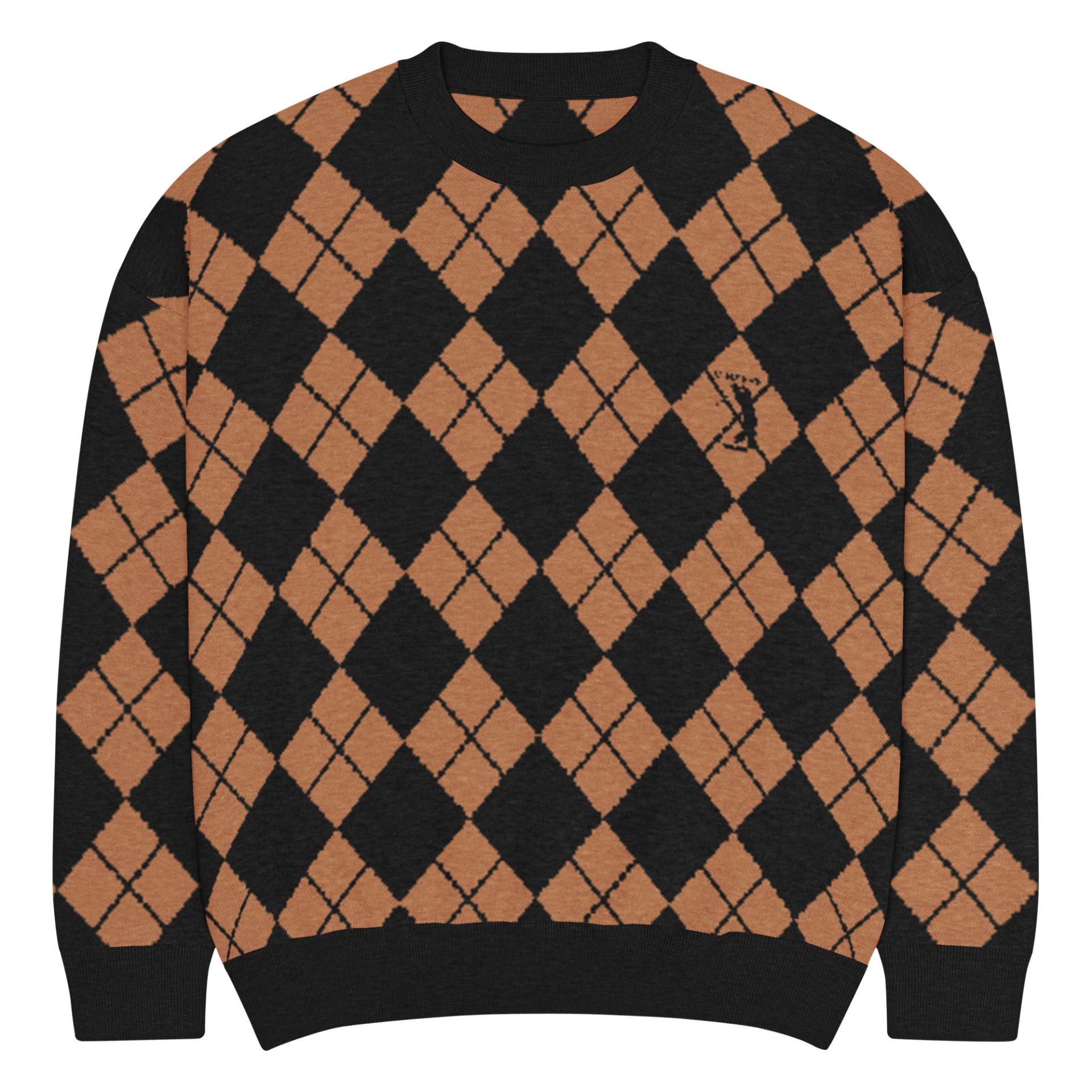 Pull à col ras du cou de la marque à l’oeil pour la collection Automne-Hiver Golf By Vinseye 2025  original streetwear luxe réalisé en tricot extra doux noir et rouille-influensse