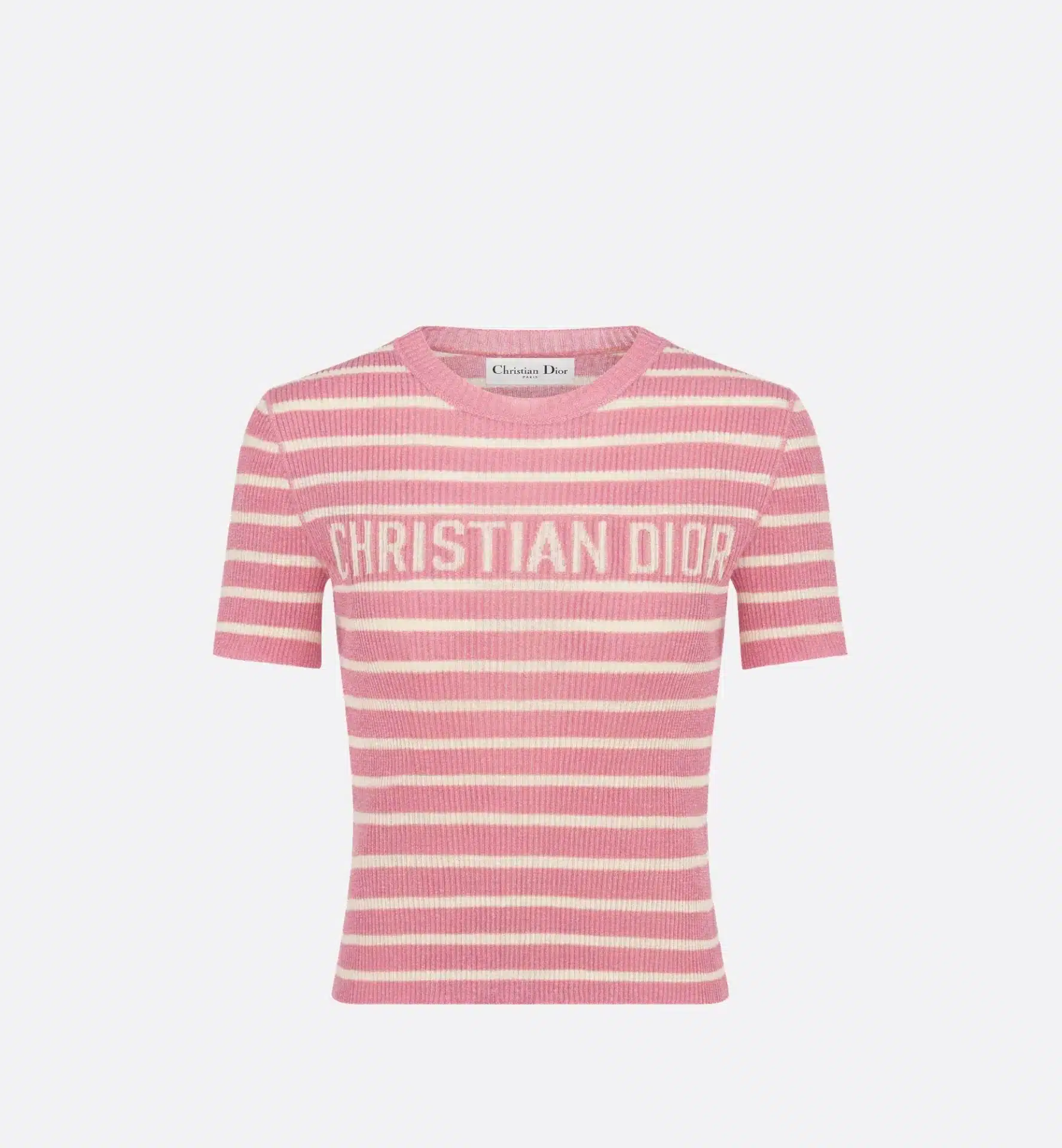 Pull manches courtes maille stretch D-Stripes lin soie blanc rose Dioriviera-influensse