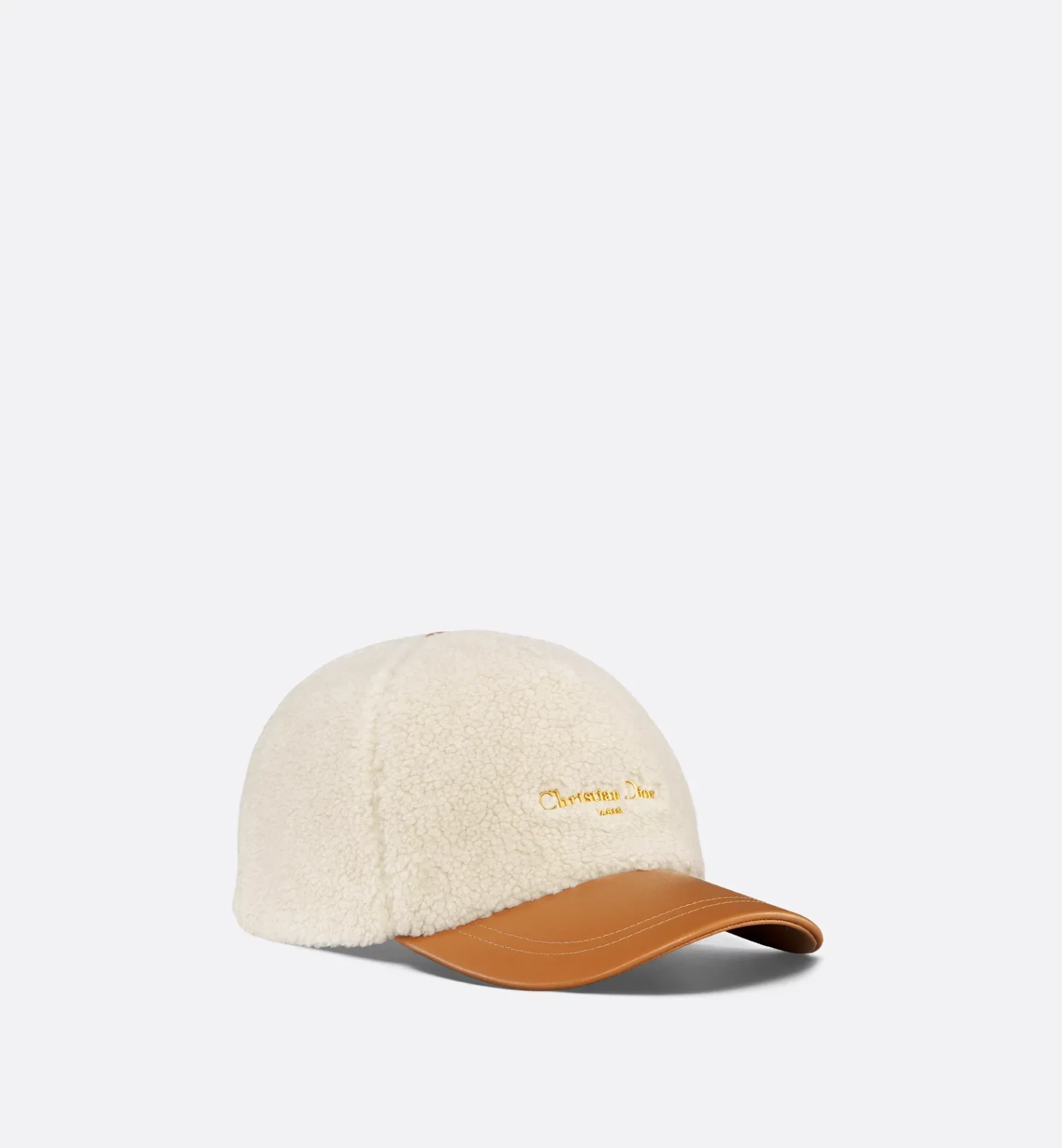 Casquette D-Player cuir camel effet shearling écru Dior-influensse
