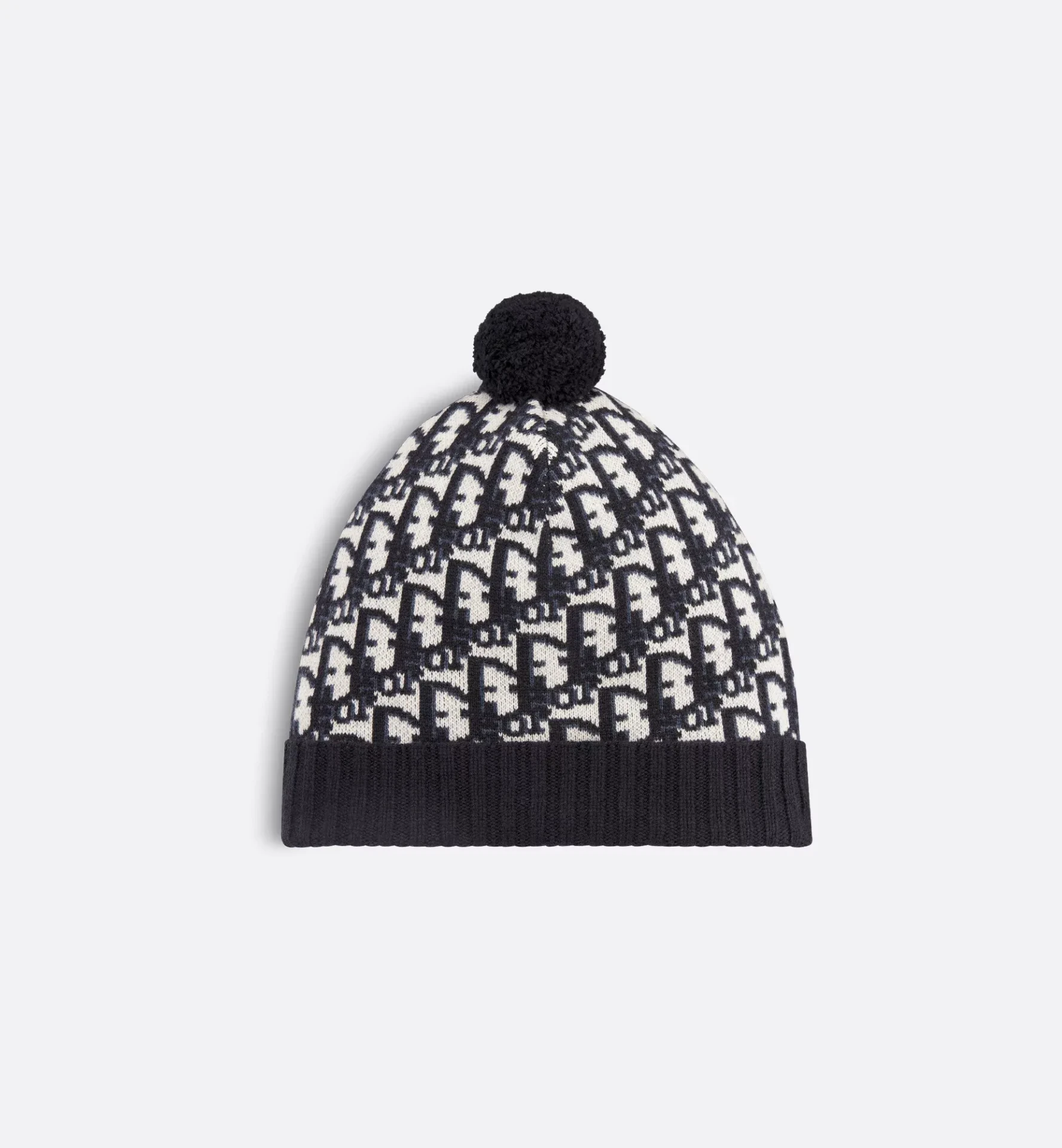 Bonnet à pompon motif oblique cachemire bleu marine Dior-influensse