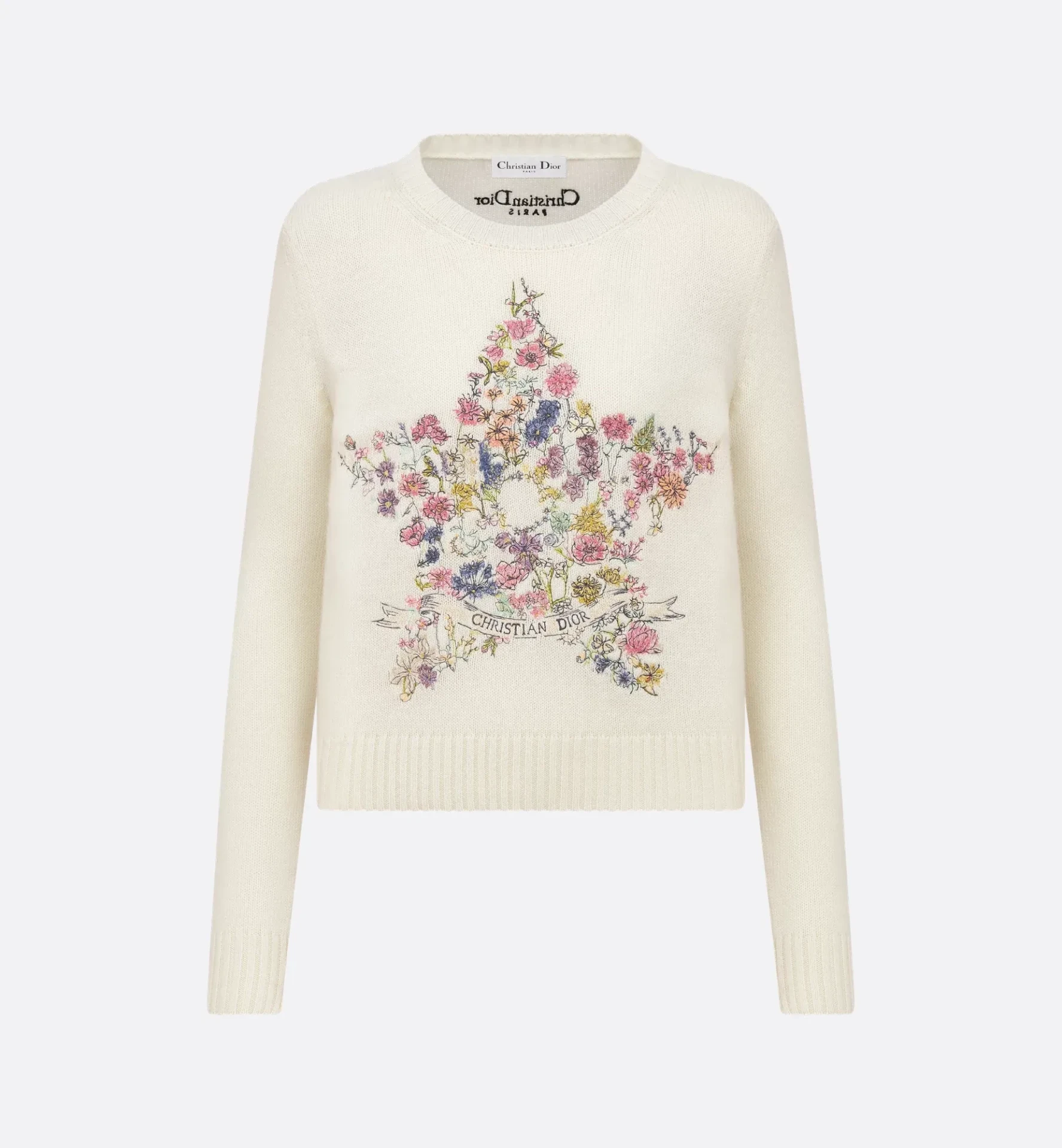 Pull maille cachemire motif Star blanc multicolore Dior-influensse