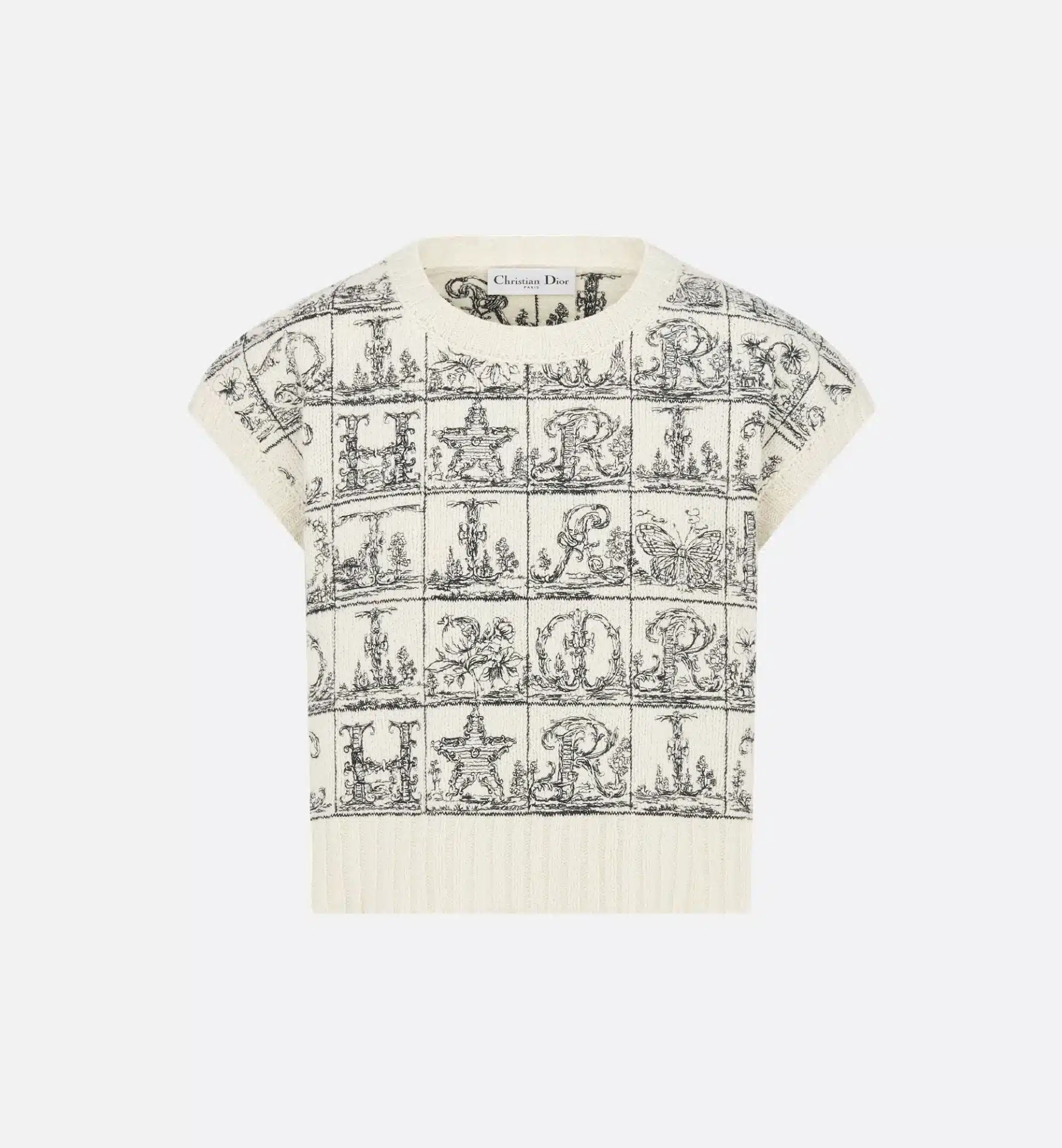 Pull sans manches motif brodé maille soie écru Dior-influensse