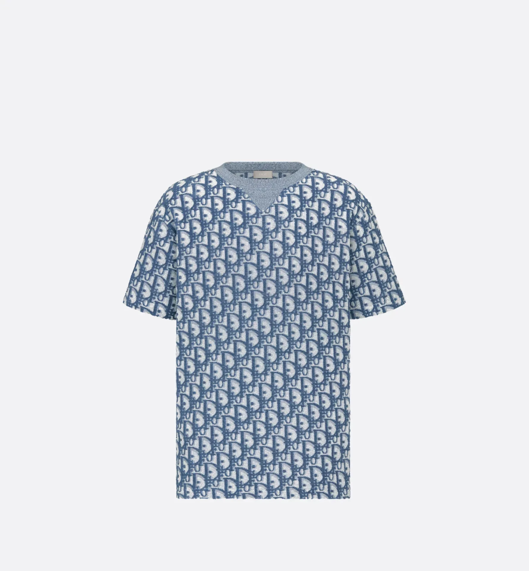T-shirt oblique coton éponge bleu blanc Dior-influensse