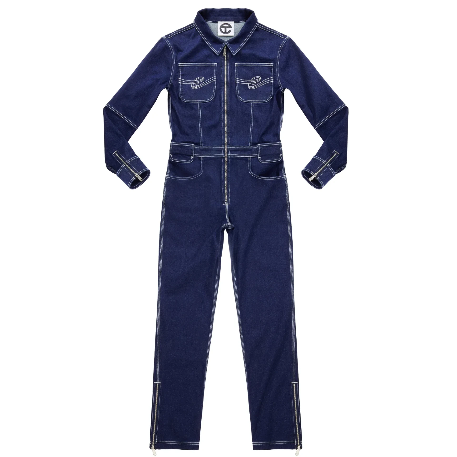 Combinaison manches longues denim stretch bleu Telfar-influensse