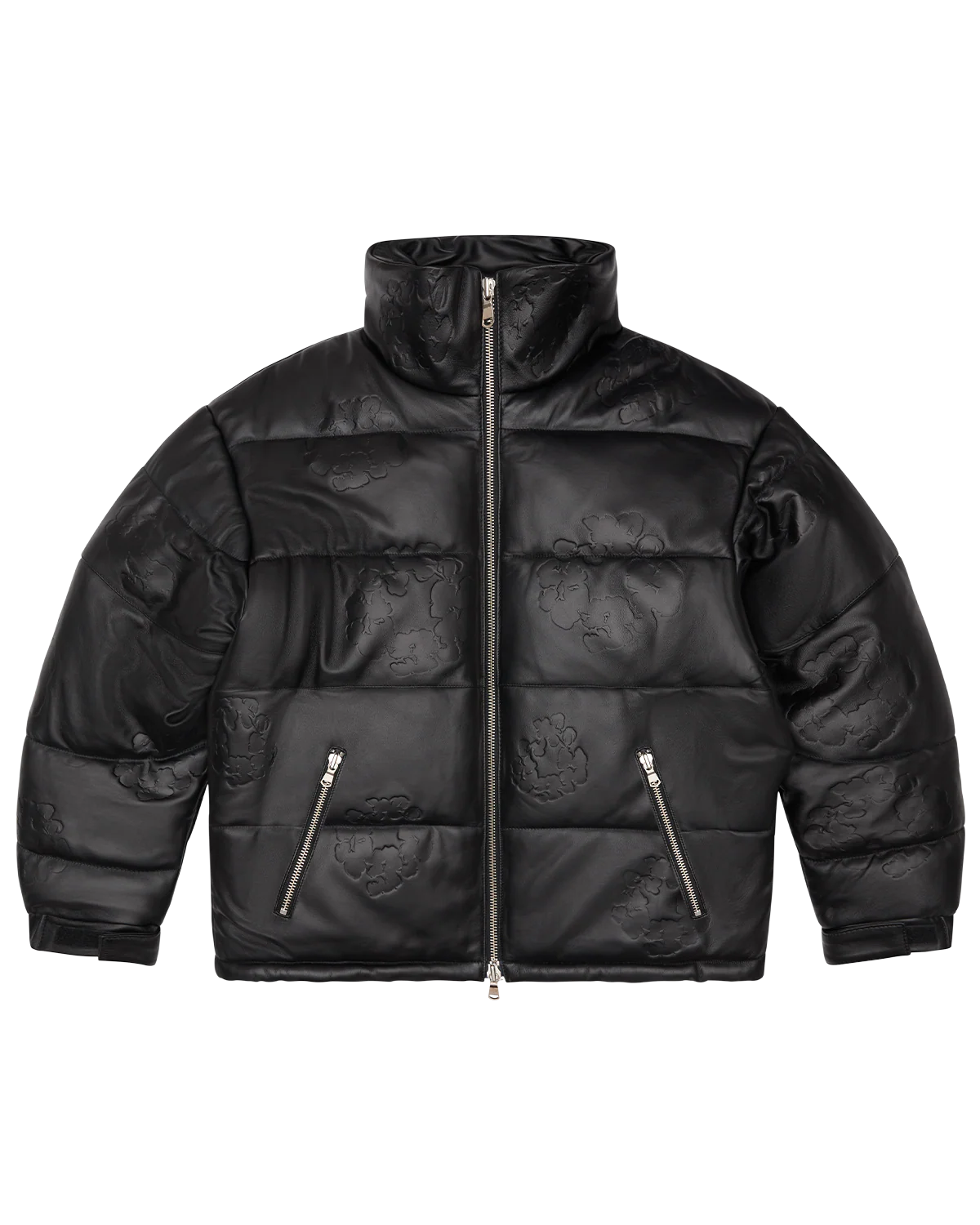 Doudoune courte cuir gauffré couronne noir Denim Tears-influensse