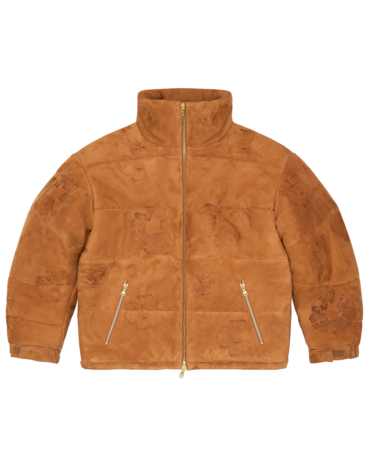 Doudoune courte cuir gauffré couronne marron Denim Tears-influensse