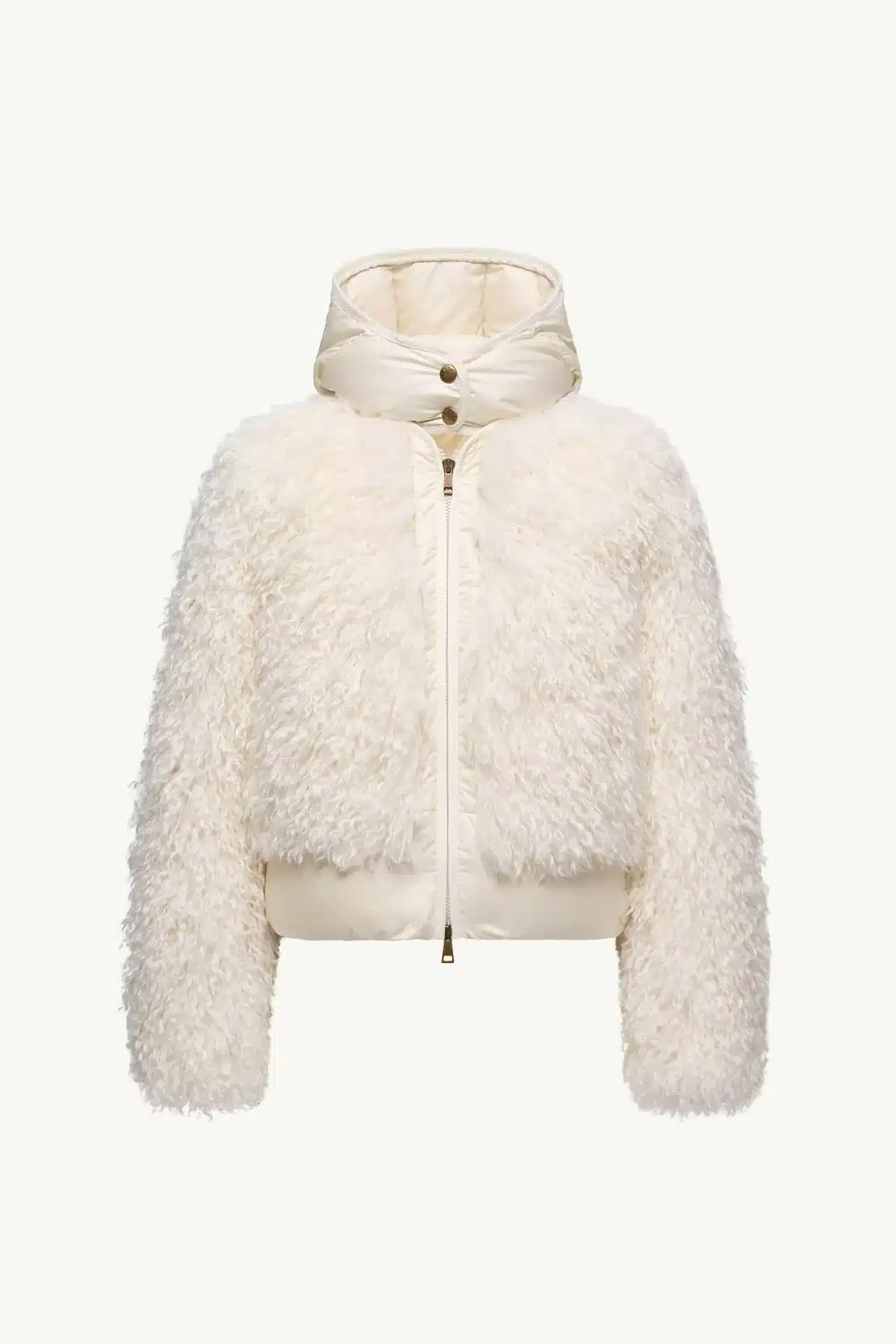 Doudoune courte capuche Vigiers Teddy blanc ivoire Moncler-influensse