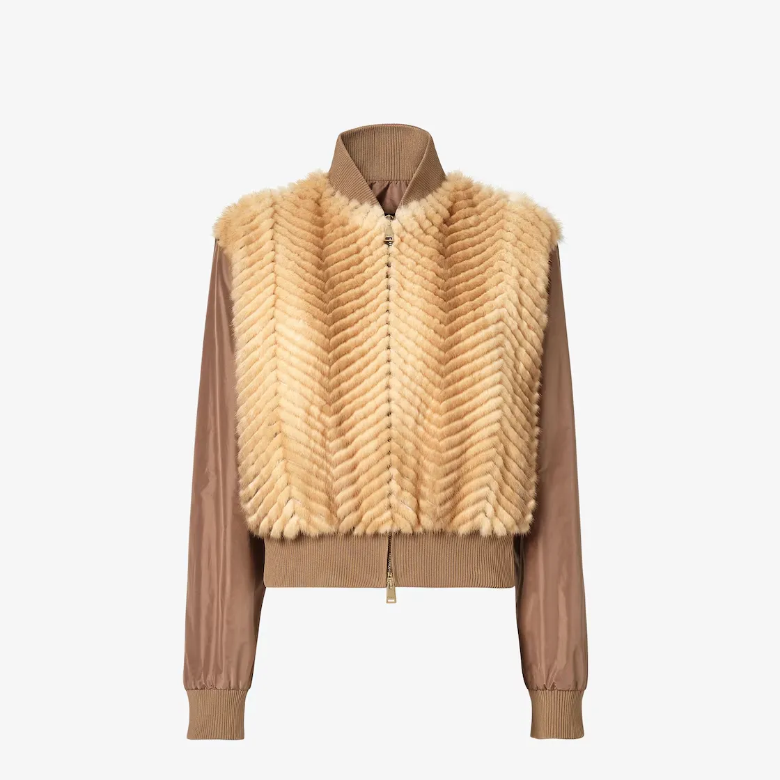 Veste bomber fourrure taffetas soie vison marron Fendi-influensse