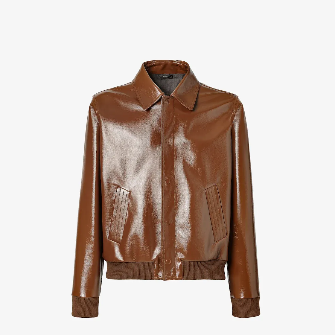 Blouson cuir brillant marron Fendi-influensse