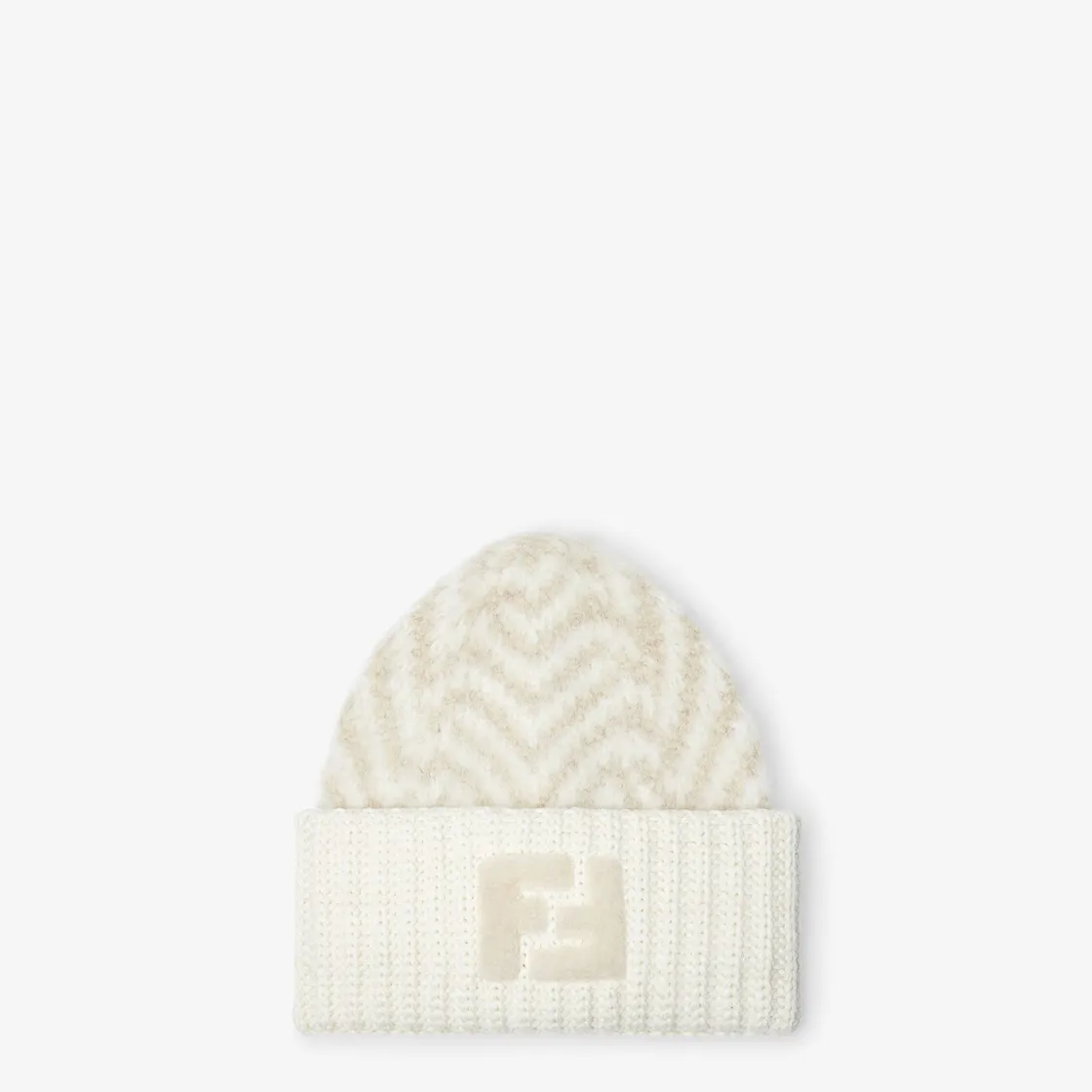 Bonnet alpaga chevron blanc ivoire Fendi-influensse