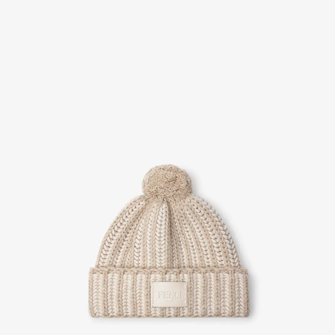 Bonnet à pompon laine cachemire blanc ivoire Fendi-influensse