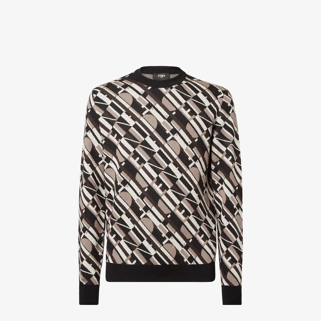 Pull col rond Tape laine marron blanc Fendi-influensse