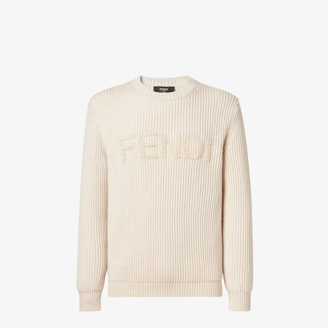 Pull col rond laine gris clair Fendi-influensse
