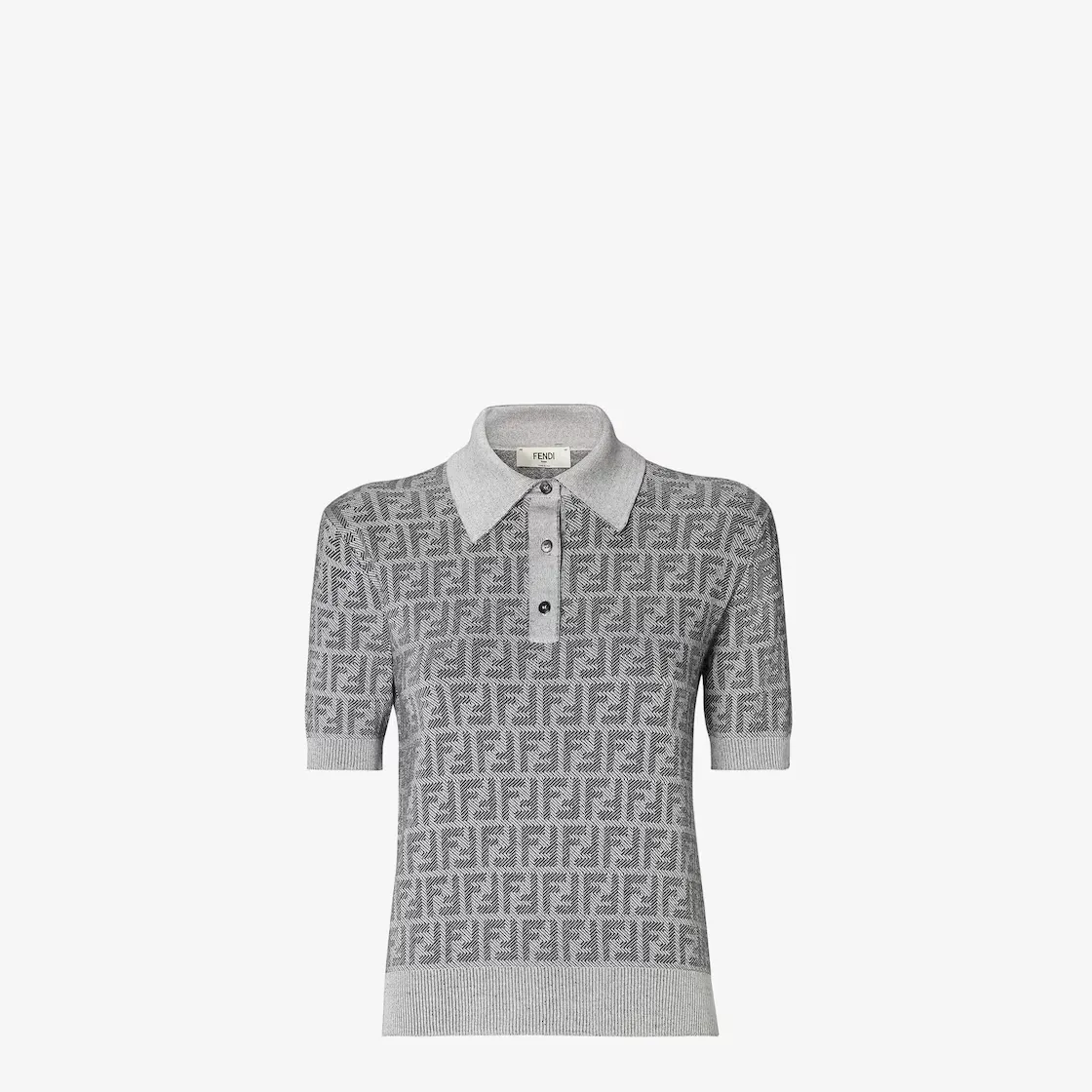 Polo manches courtes tissu jacquard FF gris Fendi-influensse