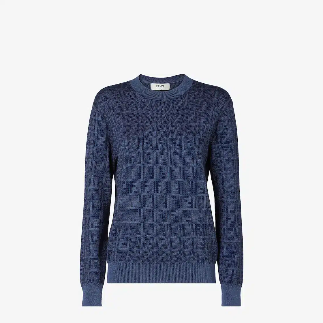 Pull col rond tissu jacquard FF bleu Fendi-influensse
