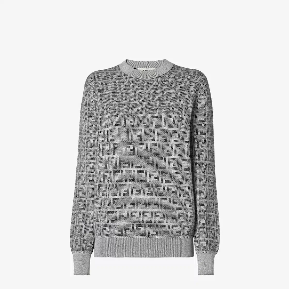 Pull col rond tissu jacquard FF gris Fendi-influensse