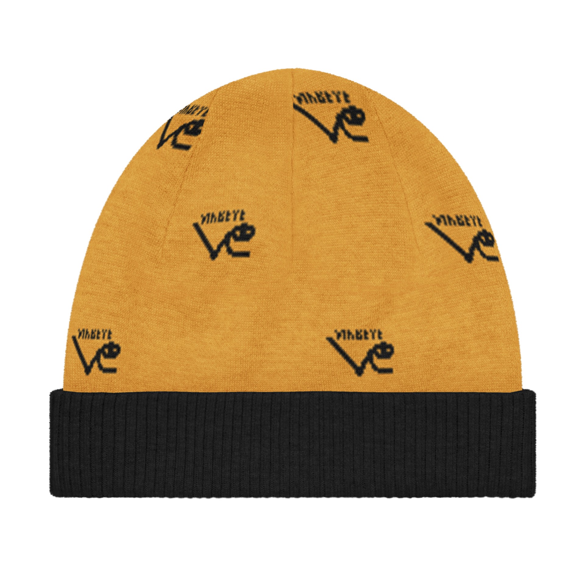 Bonnet tricot New logo monogram moutarde noir Vinseye-influensse