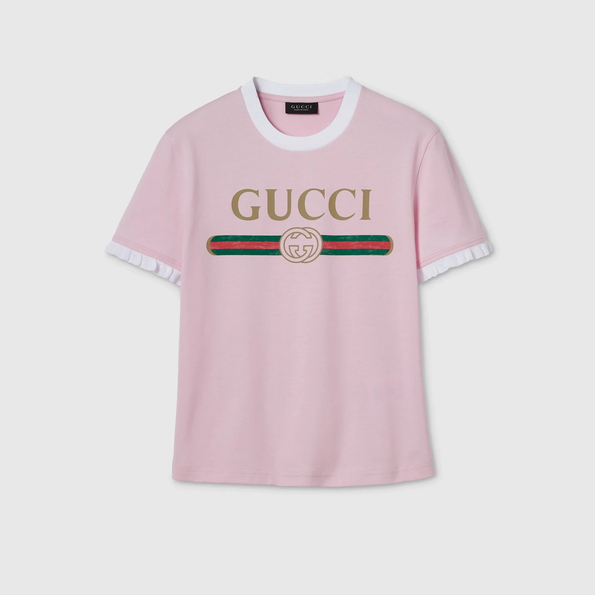 T-shirt La Famiglia imprimé coton rose clair Gucci-influensse