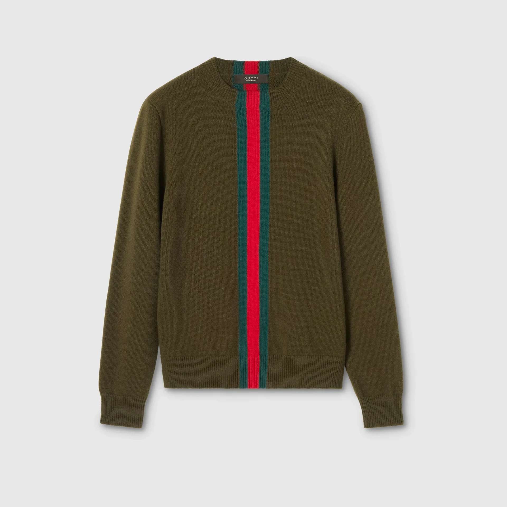 Pull laine bande Web Intarsia vert foncé Gucci-influensse