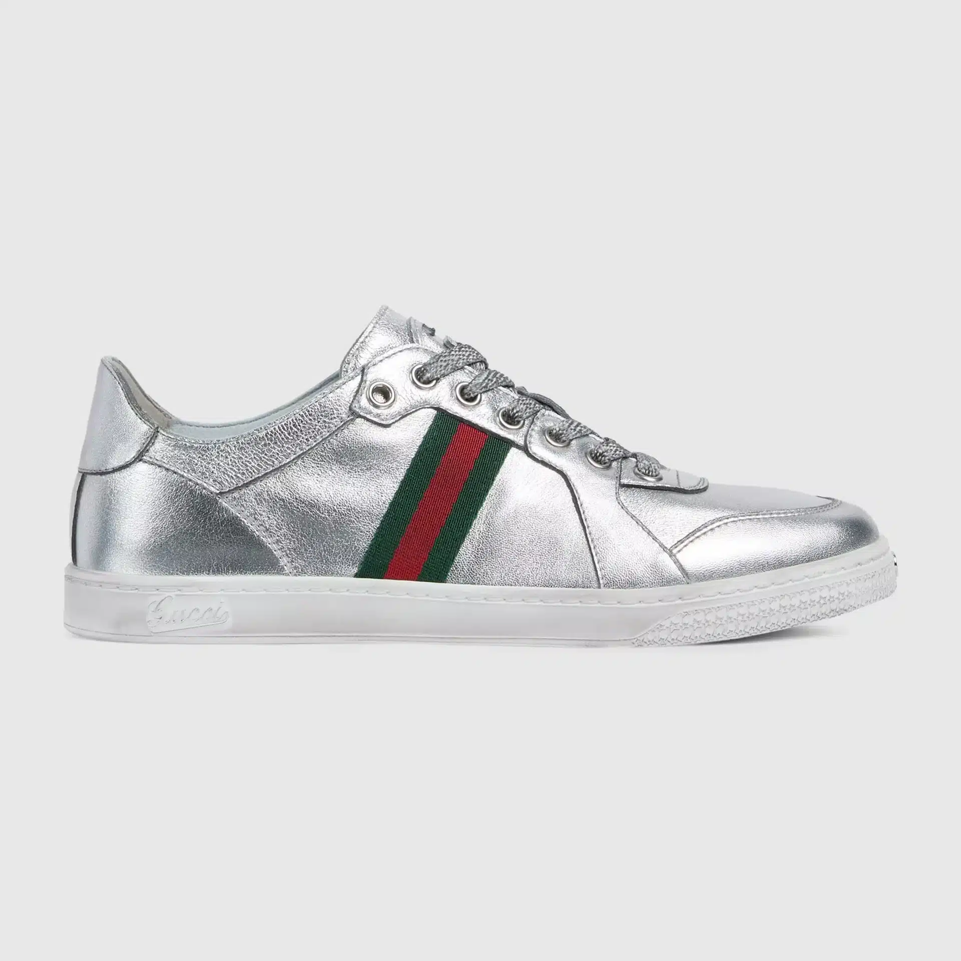 Sneaker basse Femme Stretch cuir métal argent Gucci-influensse
