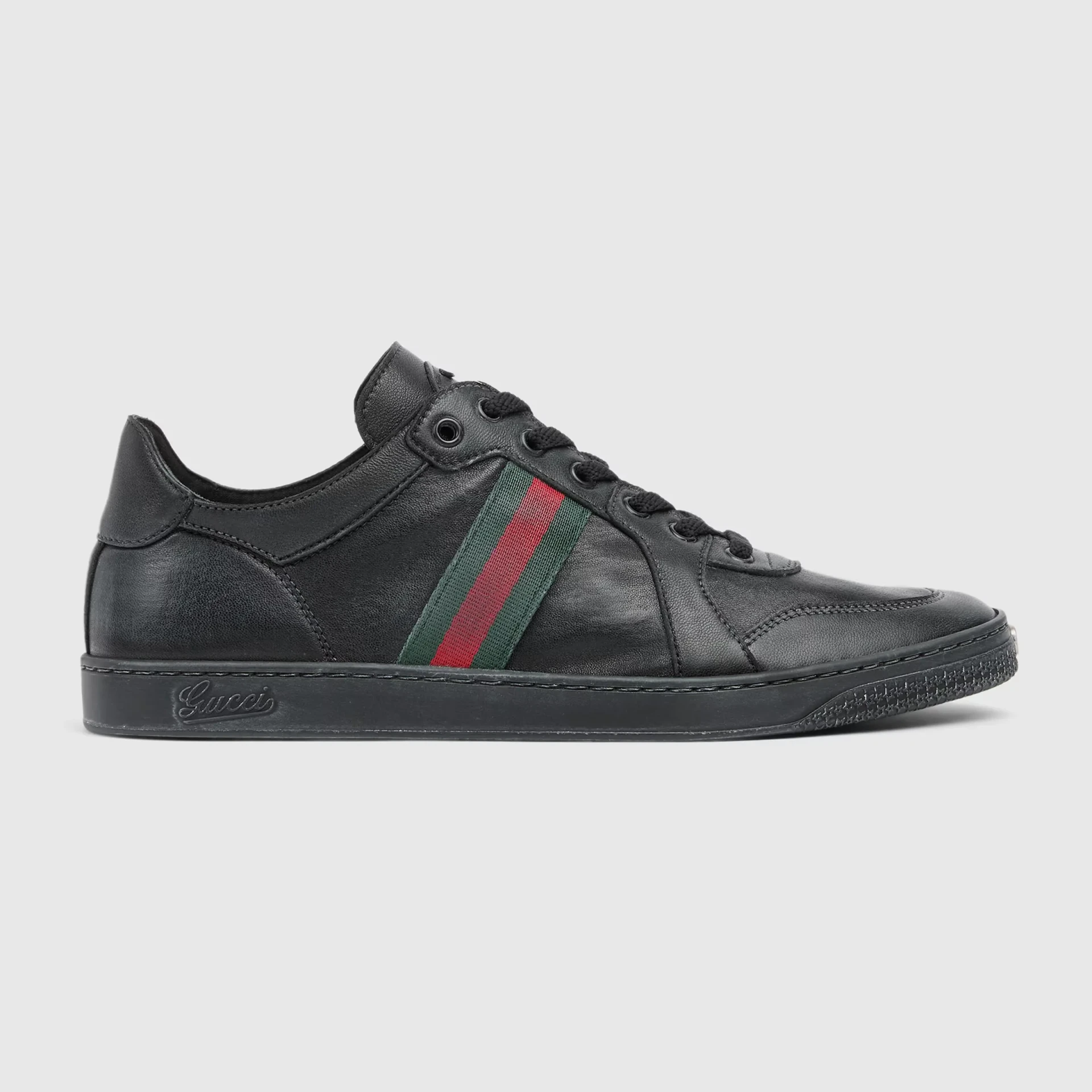 Baskets basses Homme Stretch cuir noir Gucci-influensse