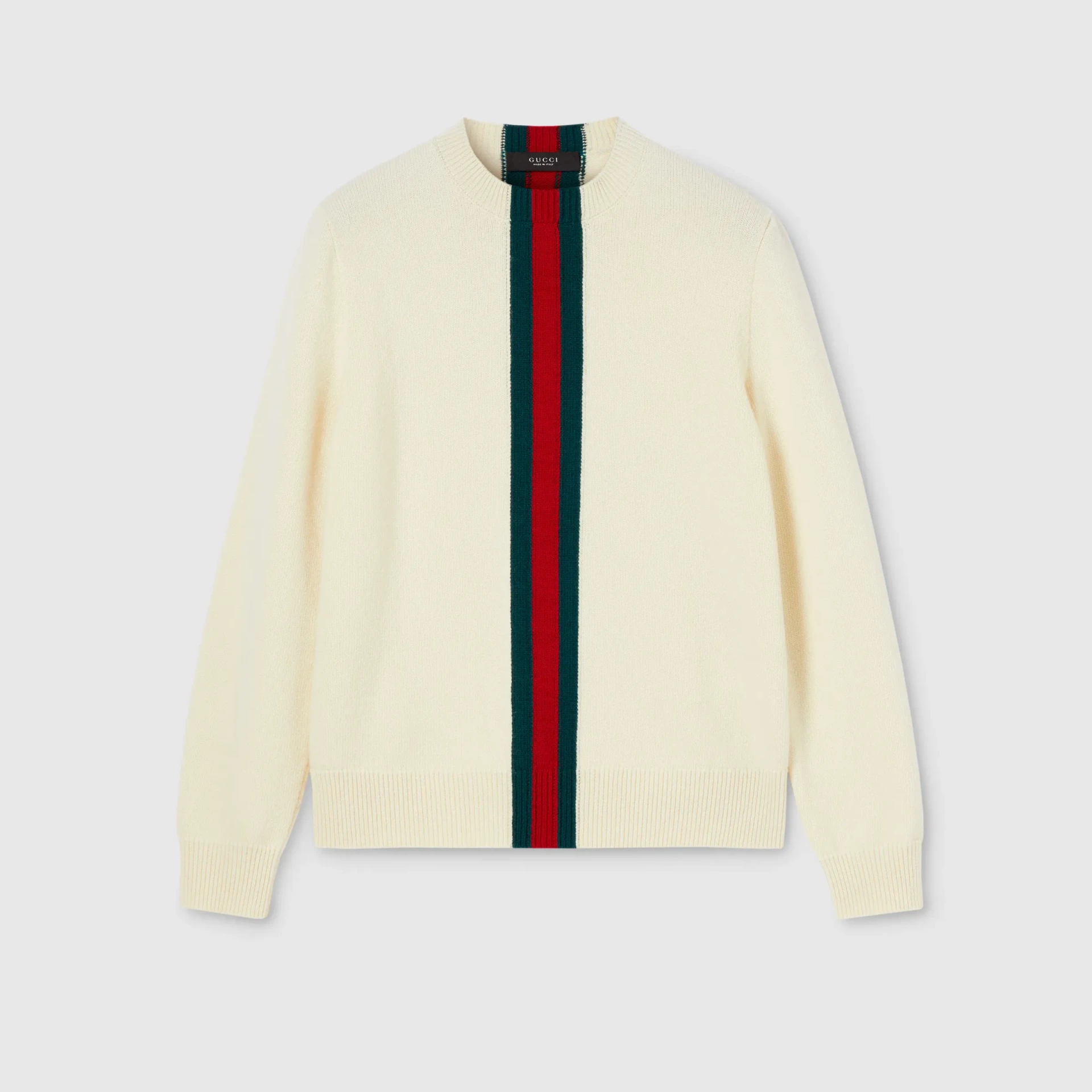 Pull laine bande Web Intarsia ivoire Gucci-influensse