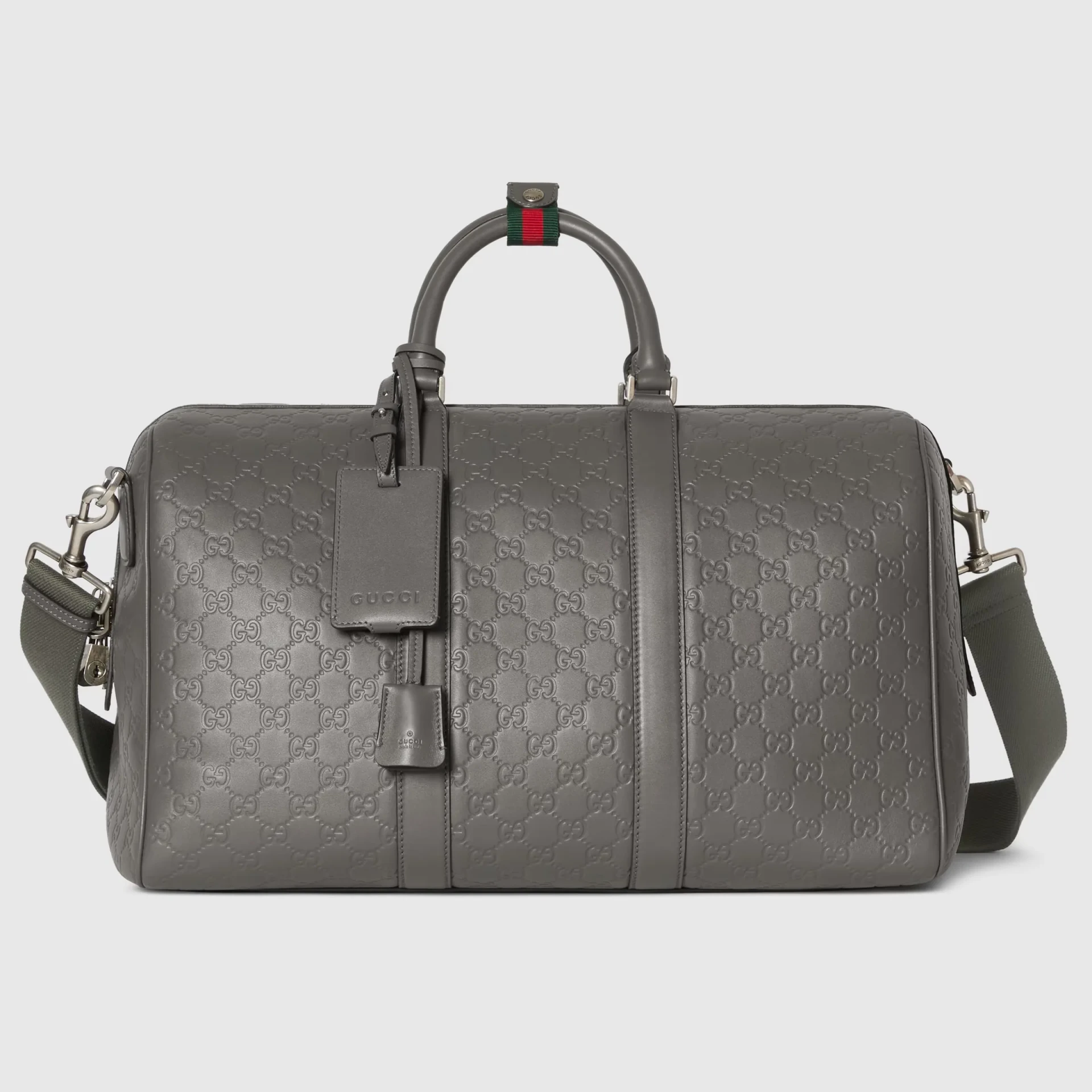 Sac de voyage Emblem moyen GG cuir gris Gucci-influensse