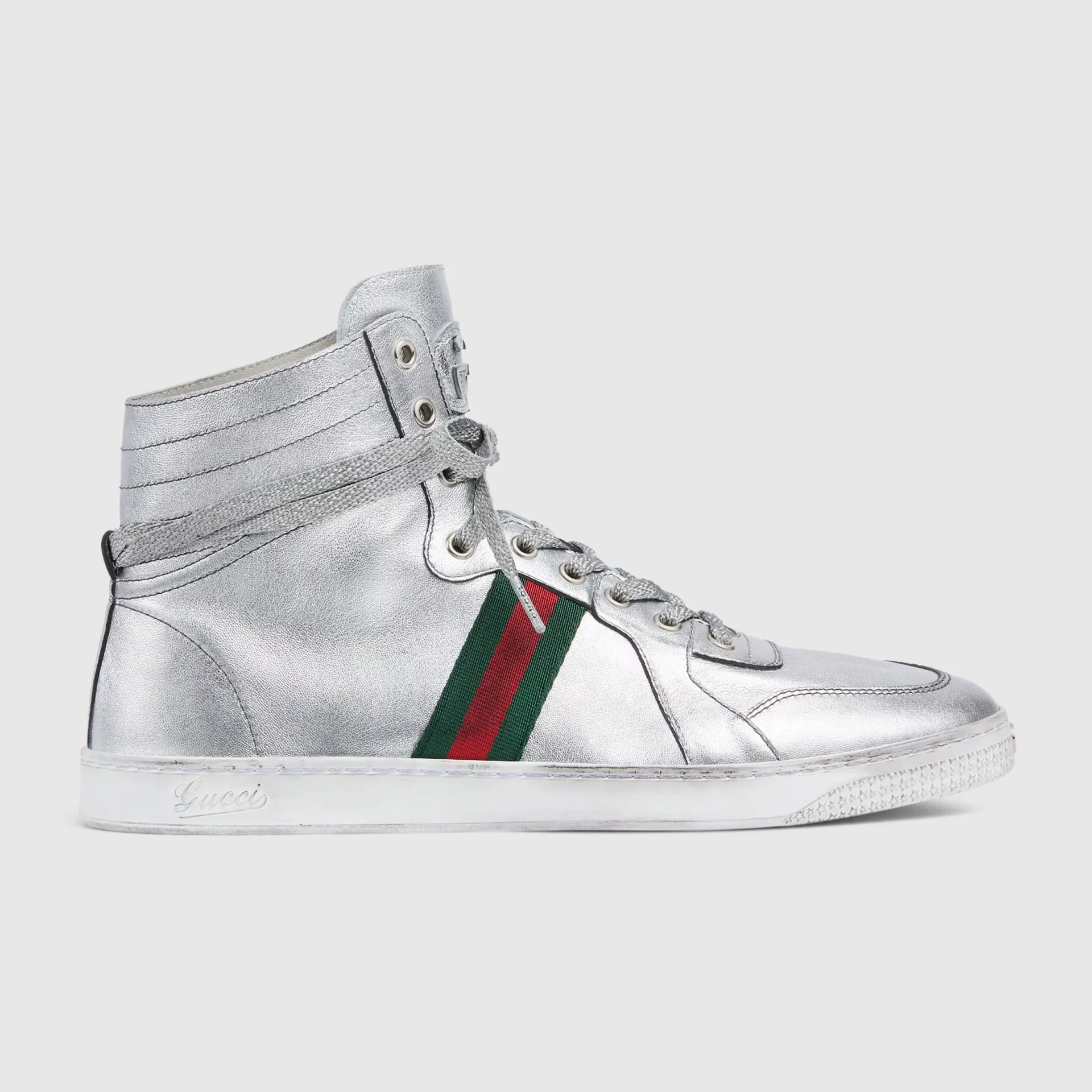 Baskets montantes Homme Stretch cuir métal argent Gucci-influensse