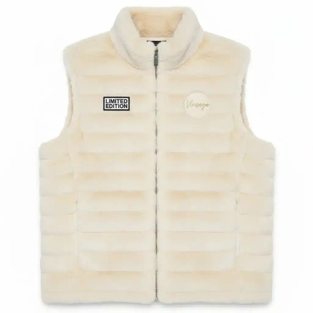 Gilet fourrure poils courts Limited Edition blanc cassé Vinseye-influensse