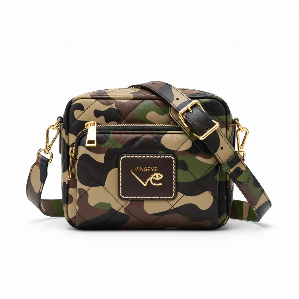 Sac à bandoulière Messager cuir camo militaire doré Vinseye-influensse