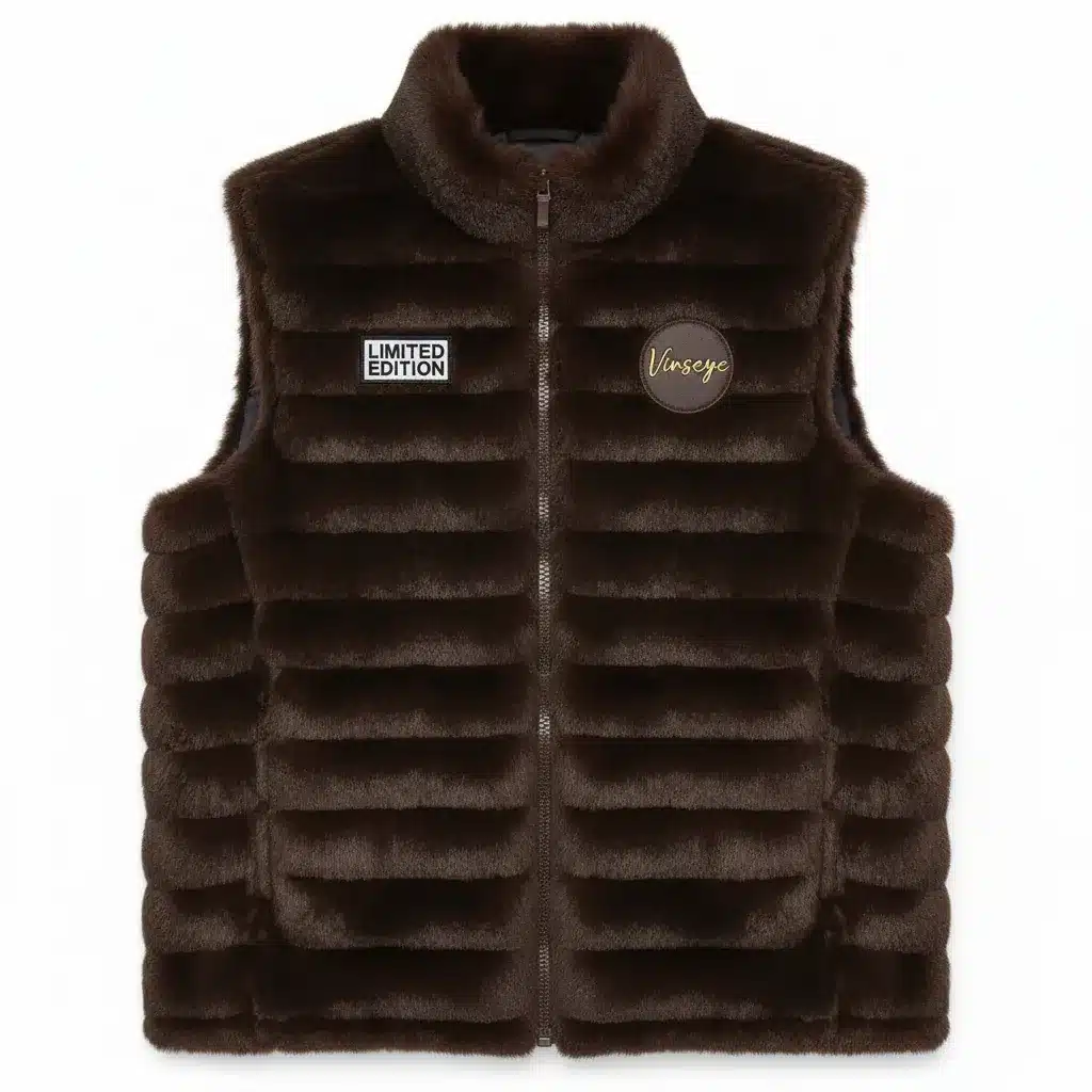 Gilet fourrure poils courts Limited Edition marron foncé Vinseye-influensse
