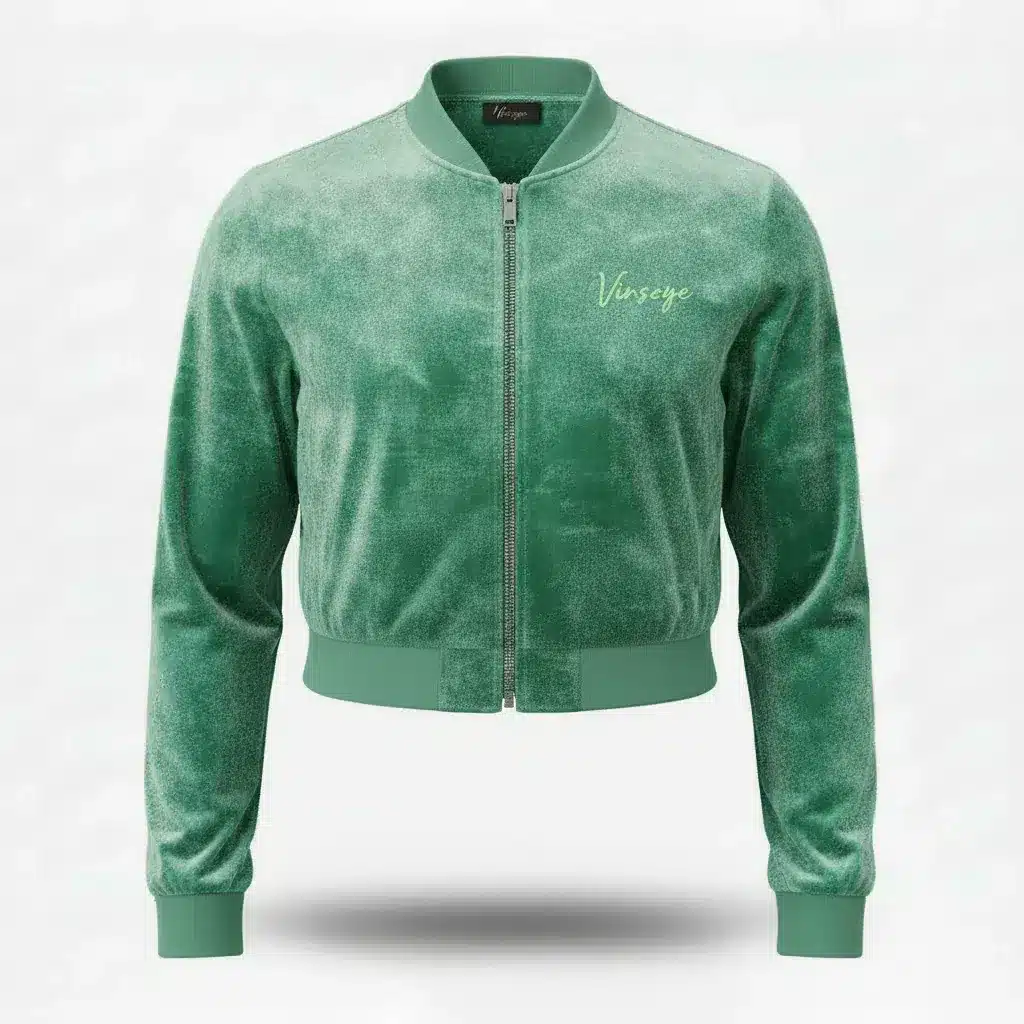 Veste Bomber crop top Velours Stretch Tara vert Vinseye-influensse