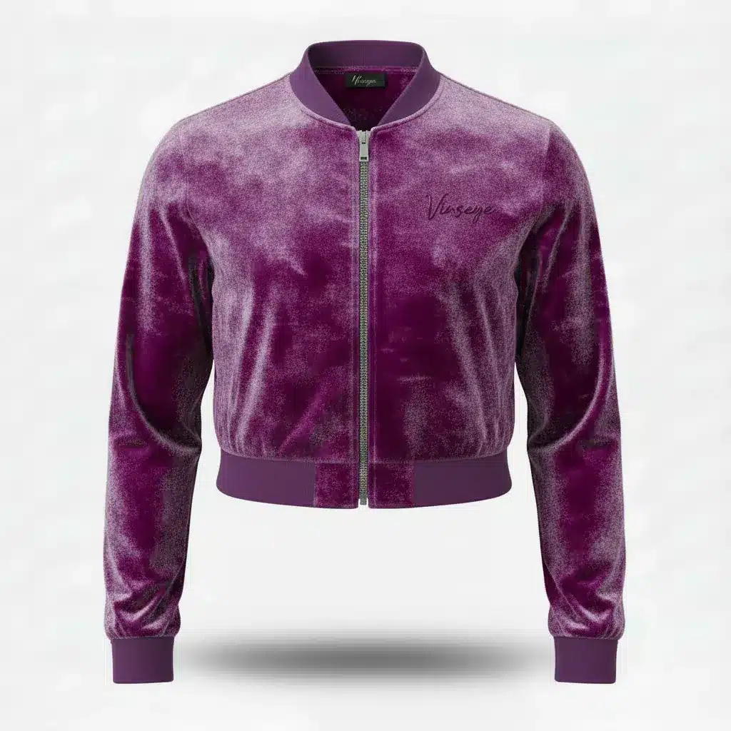 Veste Bomber crop top Velours Stretch violet Vinseye-influensse