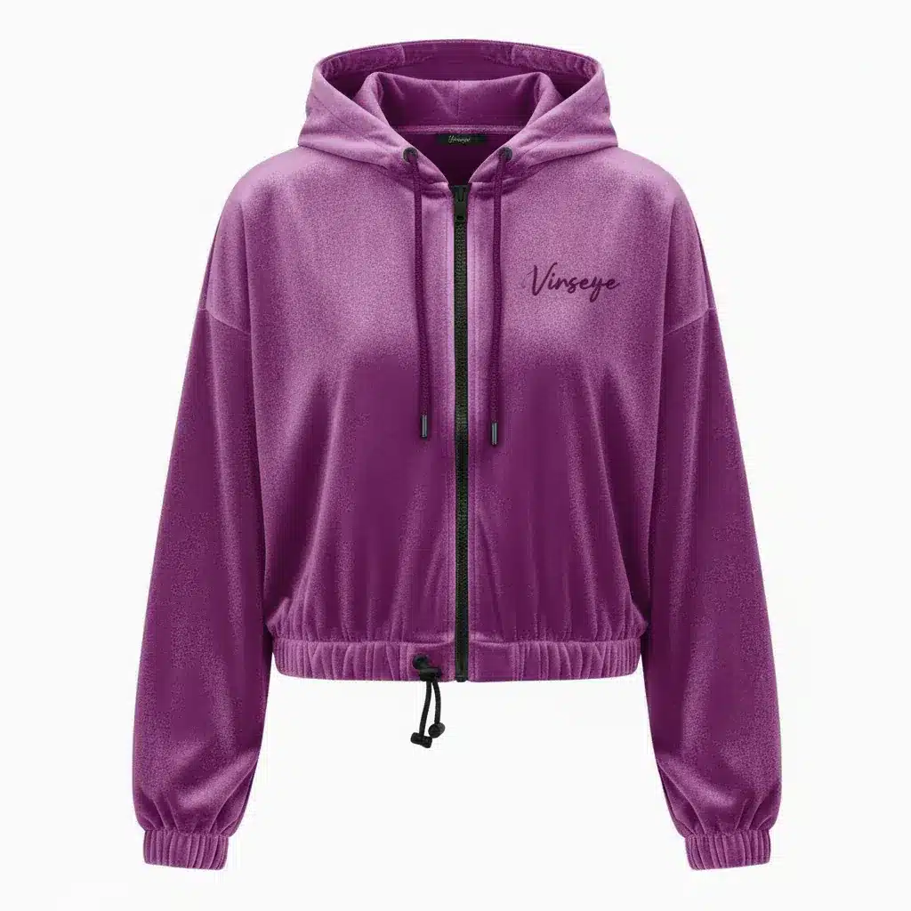 Veste à Capuche crop top Velours stretch violet Vinseye-influensse