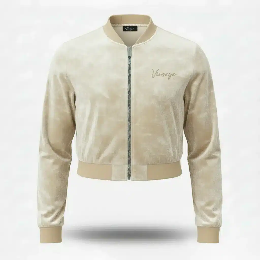 Veste Bomber crop top Velours Stretch blanc cassé Vinseye-influensse