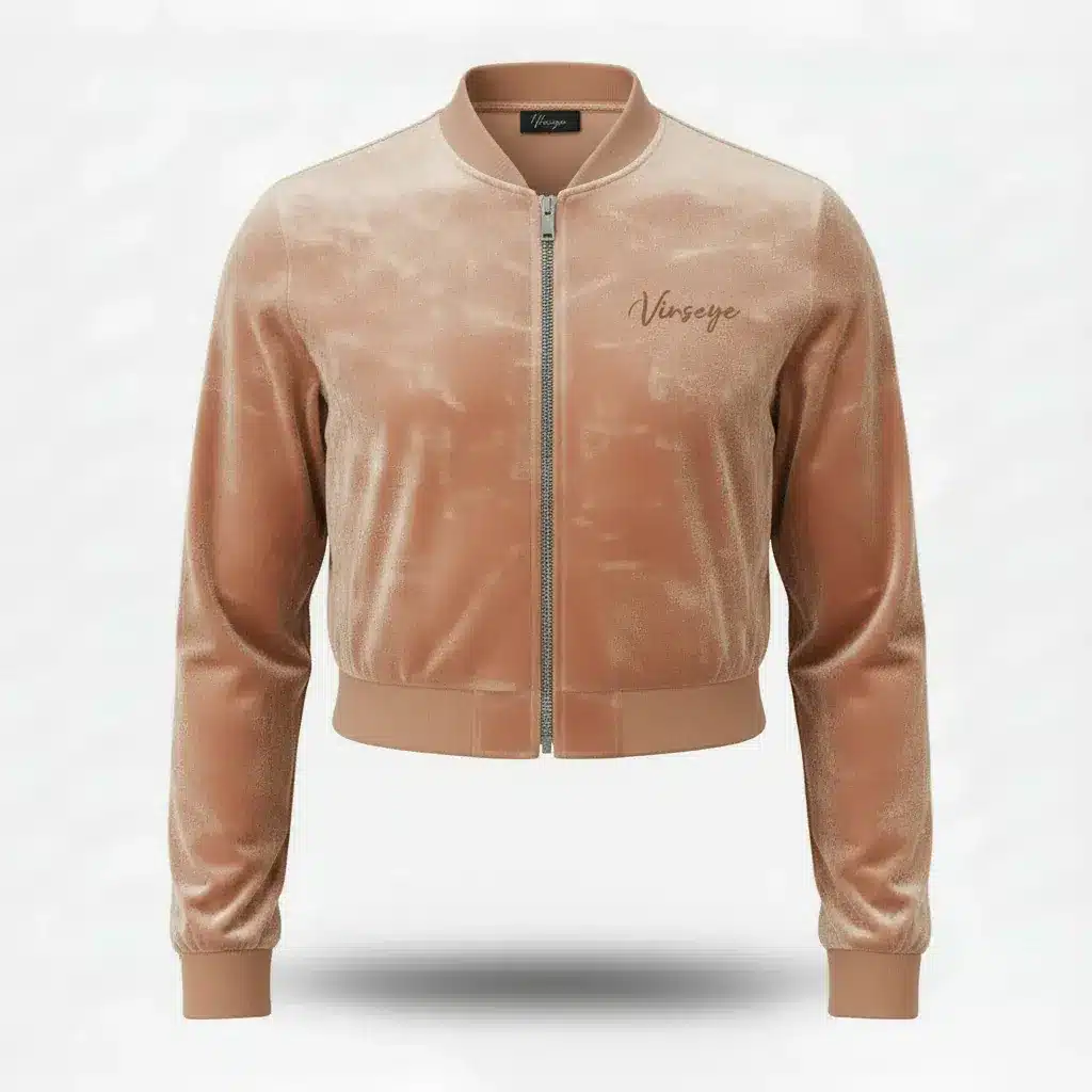 Veste Bomber crop top Velours Stretch nude Vinseye-influensse