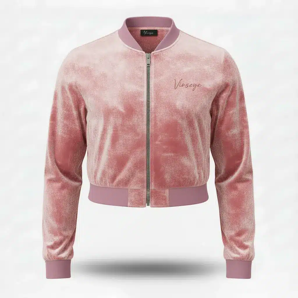 Veste Bomber crop top Velours Stretch rose Vinseye-influensse