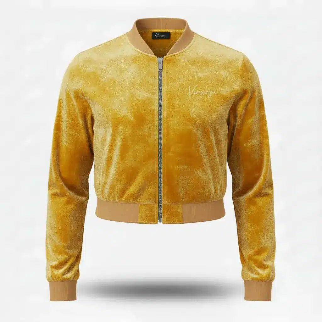 Veste Bomber crop top Velours Stretch jaune Vinseye