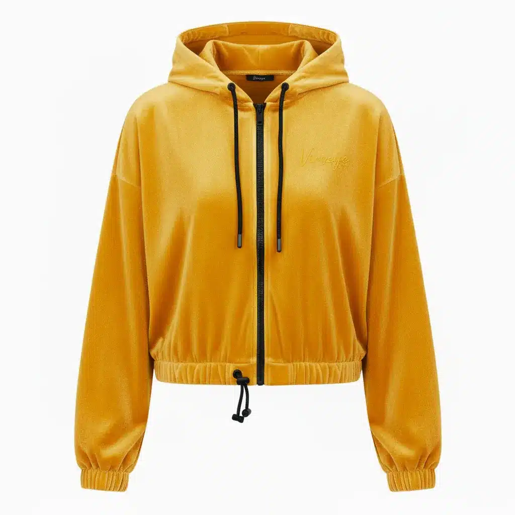 Veste à Capuche crop top Velours stretch jaune Vinseye-influensse
