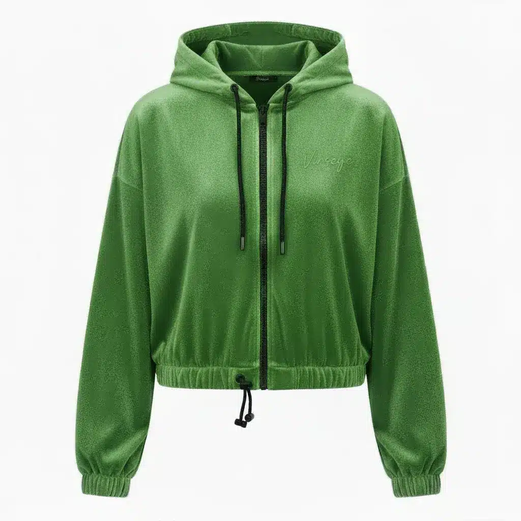 Veste à Capuche crop top Velours stretch mantis Vinseye-influensse