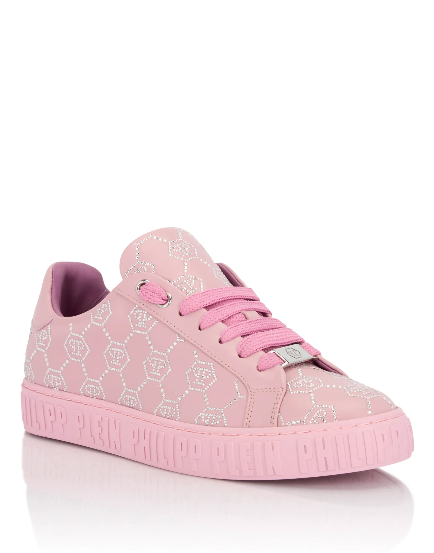 Baskets low top Carson monogram strass cuir rose Philipp Plein-influensse