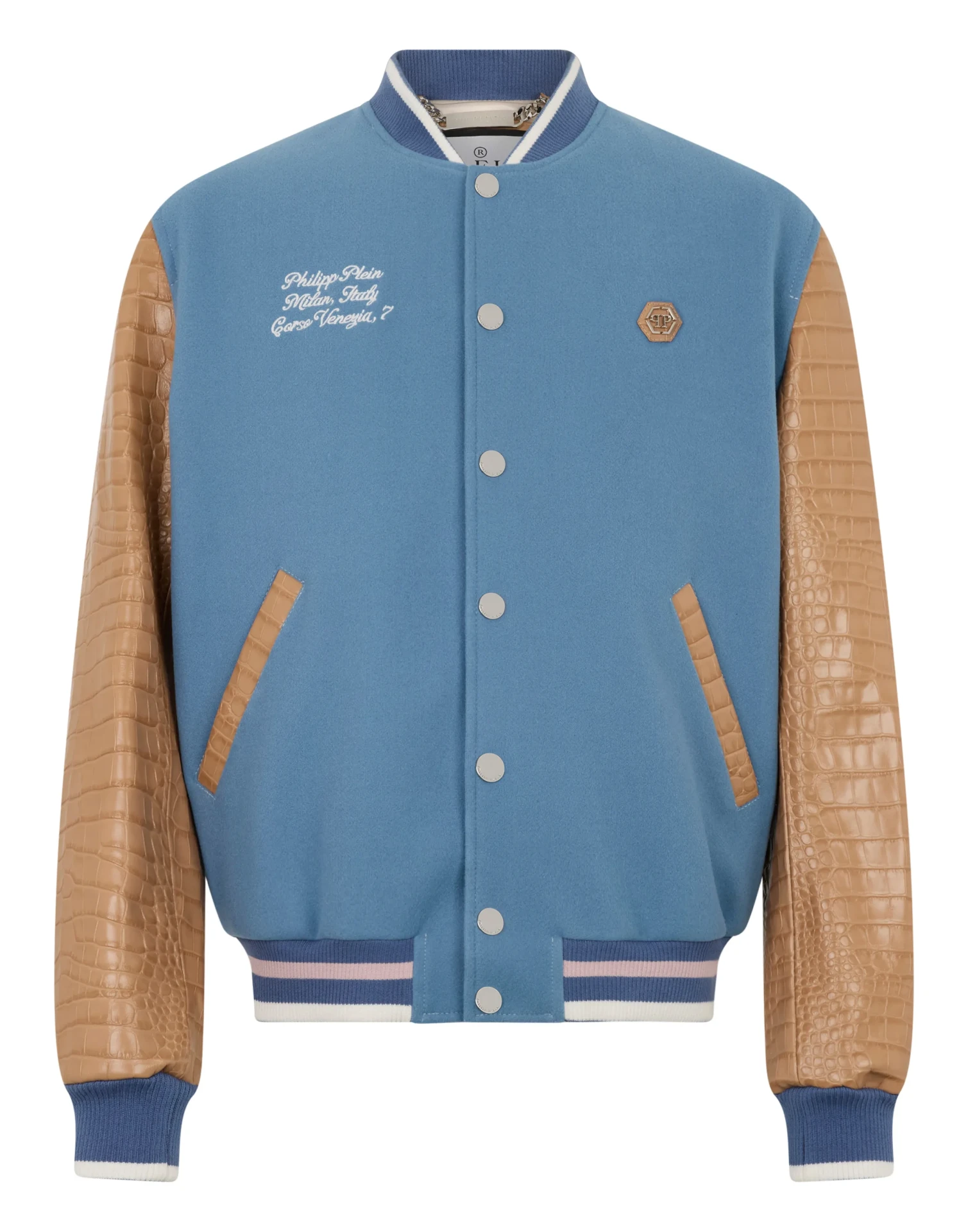 Blouson Varsity Milan croco light blue Philipp Plein-influensse