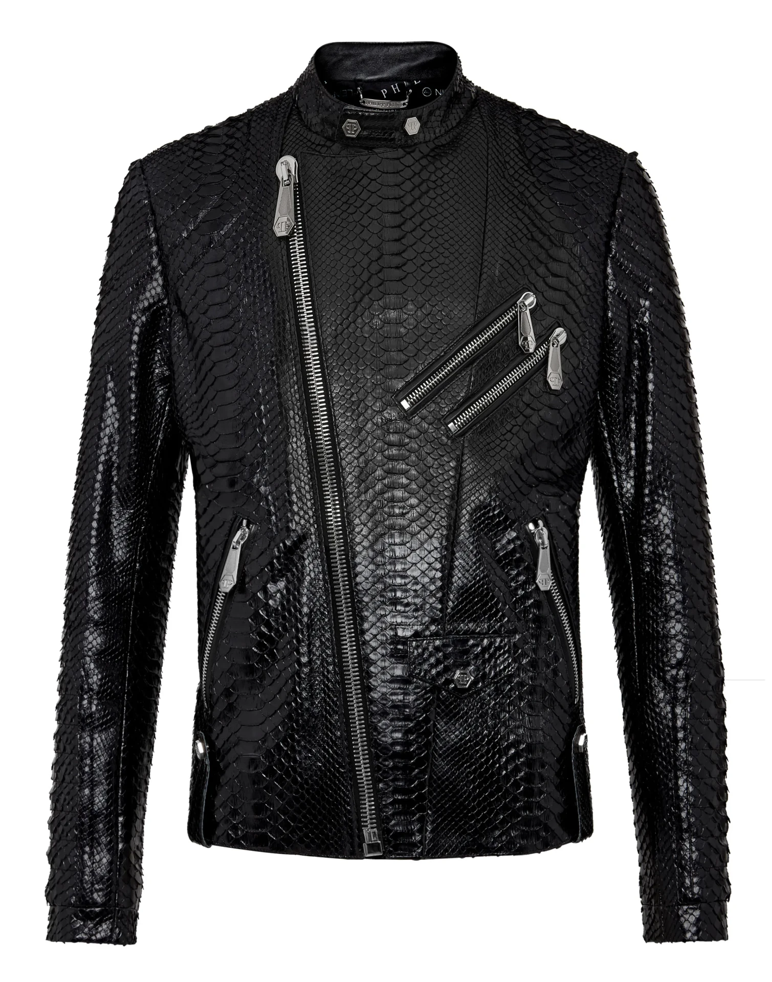 Veste Biker luxe slim fit cuir python noir Philipp Plein-influensse