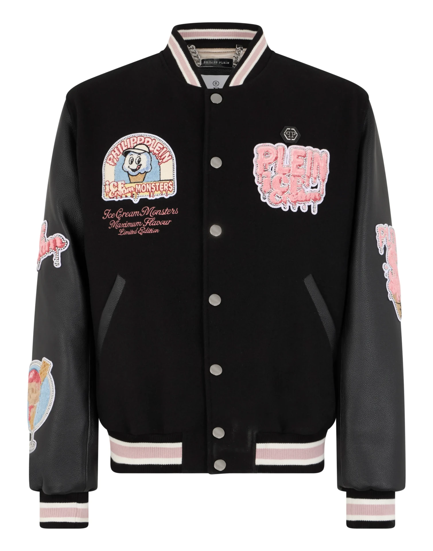 Blouson College Ice Cream Monters laine noir Philipp Plein-influensse