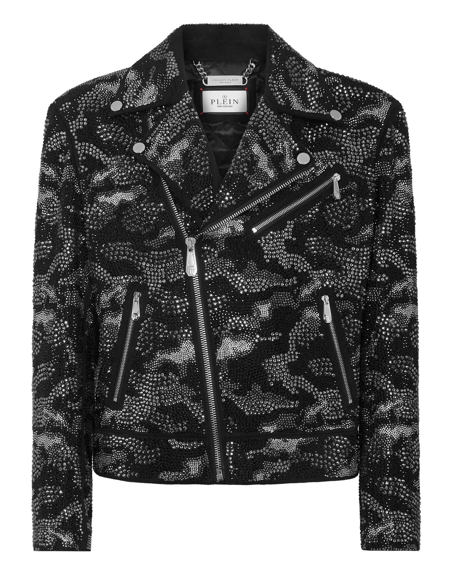 Veste Perfecto cuir strass camo noir Philipp Plein-influensse