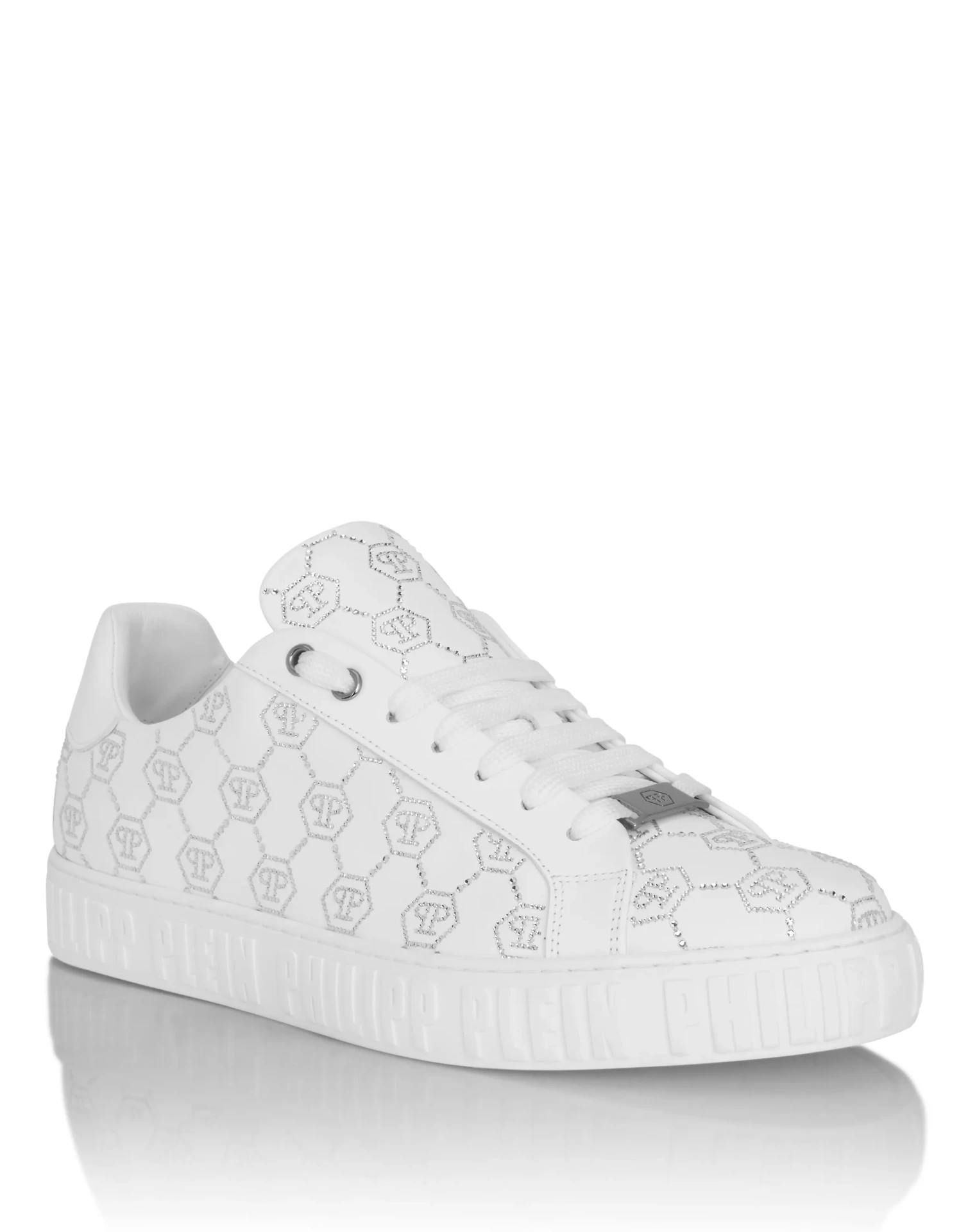 Baskets low top Carson monogram strass cuir blanc Philipp Plein-influensse