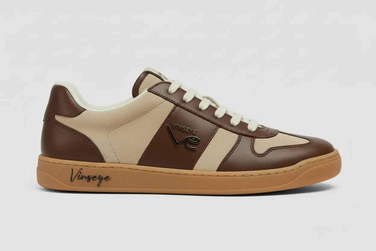 Sneaker Low top 3D cuir marron daim beige Vinseye-influensse